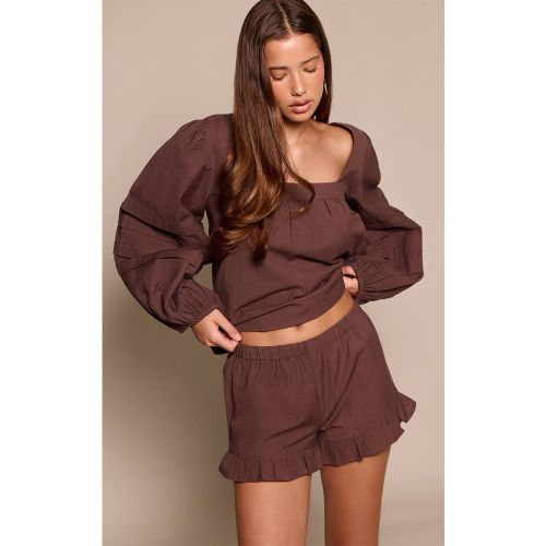 Brown Short À Volants En Coton Ensemble Coordonné | Taille 32 - PrettyLittleThing - Modalova