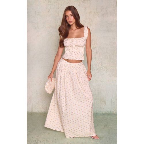 Cream Jupe Longue Plissée À Imprimé Fleuri Liberty En Coton Ensemble Coordonné | Taille 32 - PrettyLittleThing - Modalova