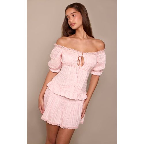 Baby Pink Ensemble Haut Long Bardot Texturé À Taille Cintrée | Taille 40 - PrettyLittleThing - Modalova