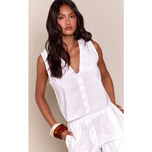 White Ensemble Crop Top À Col Avec Détails Brodés | Taille 32 - PrettyLittleThing - Modalova