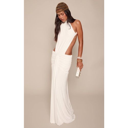 White Robe Longue Moulante À Col Montant Avec Détail Drapé Et Dos Nu | Taille 42 - PrettyLittleThing - Modalova