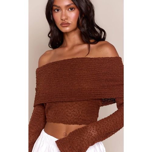 Haut Bardot À Texture Gaufrée | Taille 42 - PrettyLittleThing - Modalova
