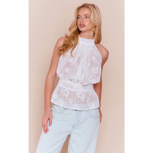 White Haut Col Montant Détail Floral Transparent | Taille 42 - PrettyLittleThing - Modalova