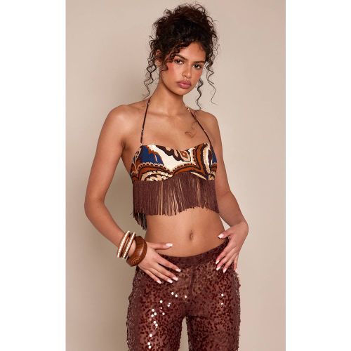Multi Bralette À Col Licou Avec Détails De Franges Imprimé Muti | Taille 44 - PrettyLittleThing - Modalova