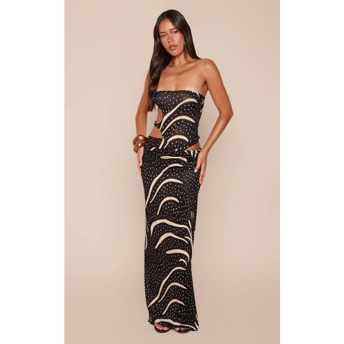 Black Jupe Longue Asymétrique À Imprimé Abstrait Toucher Doux Ensemble Coordonné | Taille 42 - PrettyLittleThing - Modalova