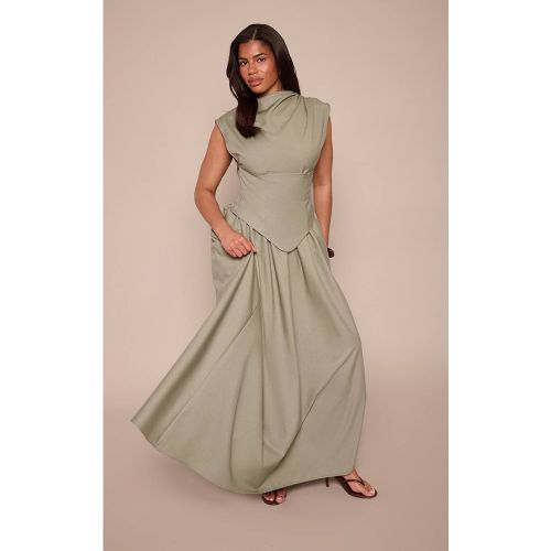 Olive Robe Longue Droite Cintrée À Col Montant Et Corset En Tissu Tissé | Taille 36 - PrettyLittleThing - Modalova