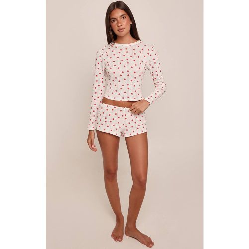 White Short De Pyjama Mini Ajusté En Pointelle Motif Fraises | Taille Small - PrettyLittleThing - Modalova