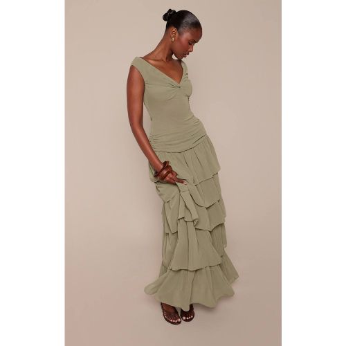 Olive Robe Longue Évasée À Taille Basse Et Encolure Bardot | Taille 32 - PrettyLittleThing - Modalova