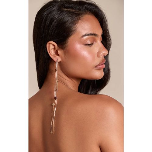 Gold Boucles D'oreilles Drapées À Chaînes Perlées - PrettyLittleThing - Modalova