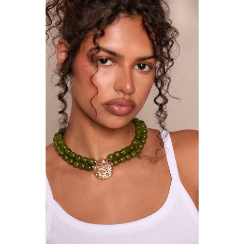 Gold Collier À Grosses Perles Avec Pendentif Olive - PrettyLittleThing - Modalova