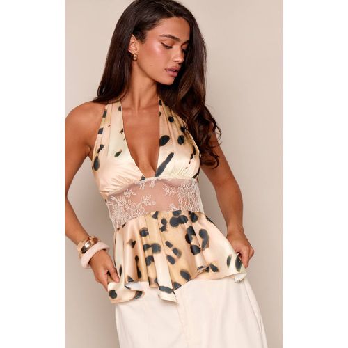 Multi Top Cache-cœur Dos Nu En Satin Imprimé Animalier Avec Dentelle | Taille 36 - PrettyLittleThing - Modalova