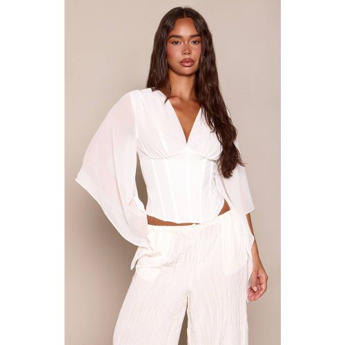 White Top En Mousseline À Taille Corset Et Manches Drapées | Taille 42 - PrettyLittleThing - Modalova