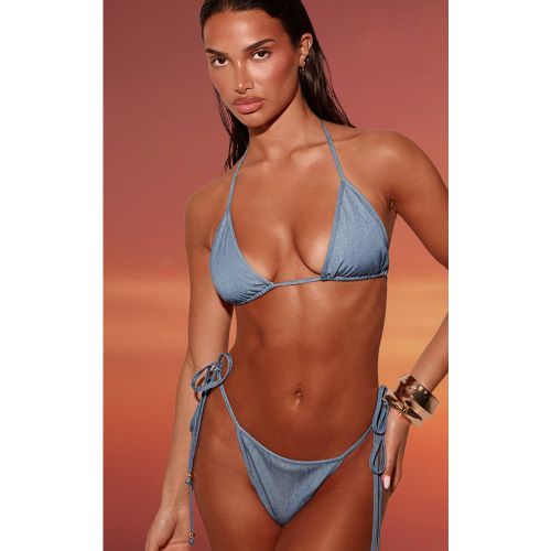 Blue Bas De Bikini À Nouer Effet Denim | Taille 42 - PrettyLittleThing - Modalova