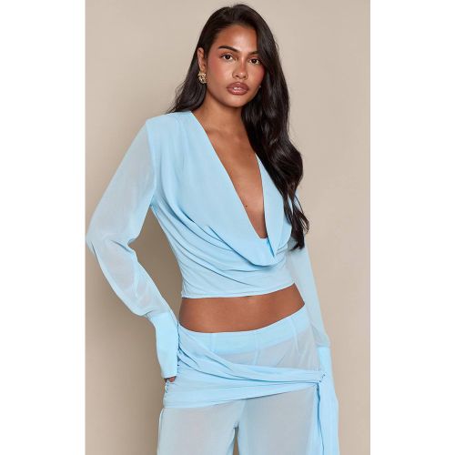 Blue Haut Coordonné Col Bénitier En Mousseline À Manches Ajustées | Taille 34 - PrettyLittleThing - Modalova