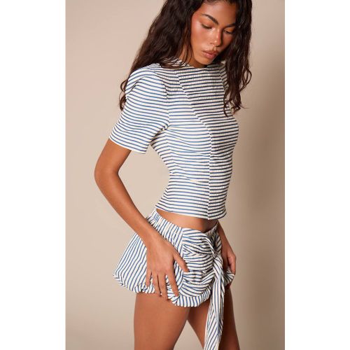 Navy Ensemble T-shirt Structuré À Rayures Texturées | Taille 42 - PrettyLittleThing - Modalova