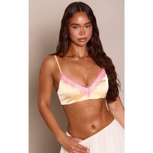 Lemon Brassière Courte En Satin Avec Dentelle Contrastante | Taille 42 - PrettyLittleThing - Modalova