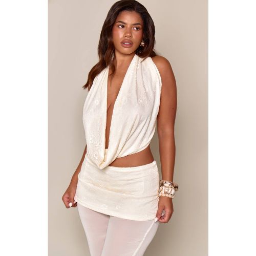 Cream Ensemble Top En Dentelle À Encolure Drapée Shape | Taille 42 - PrettyLittleThing - Modalova