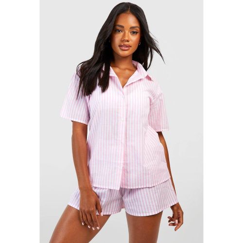 Chemise pyjama ample en coton à fines rayures et manches courtes | Taille 40 - boohoo - Modalova