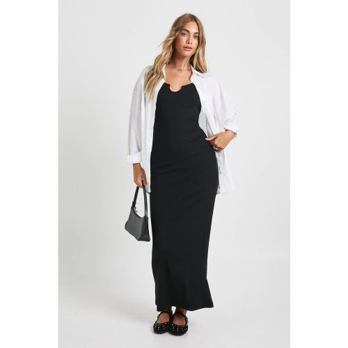 Maxi robe basique côtelée à encoche | Taille 46 - boohoo - Modalova