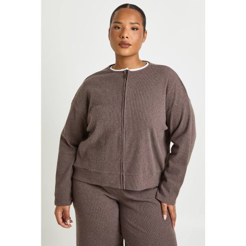 Plus, côtes tricotées, sweat à fermeture éclair intégrale | Taille 48 - boohoo - Modalova