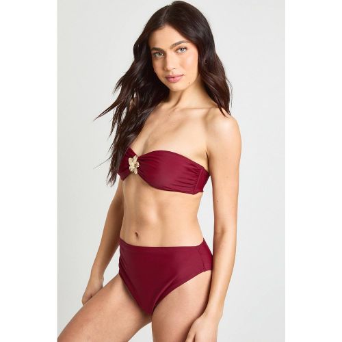 Haut De Bikini Bandeau Avec Finitions Dorées Et Bas De Bikini Taille Haute | Taille 36 - boohoo - Modalova