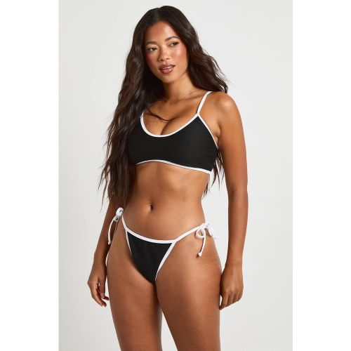 Ensemble Bikini Haut À Détails Contrastés Côtelés Et Bas À Liens Latéraux | Taille 44 - boohoo - Modalova