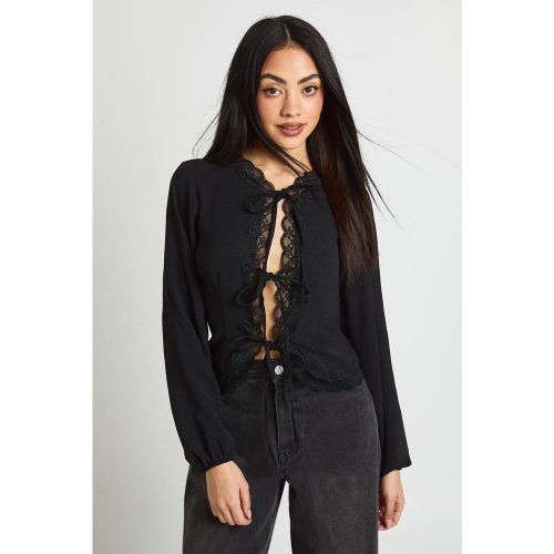 Blouse À Lacets Devant Avec Dentelle Martelée | Taille 42 - boohoo - Modalova