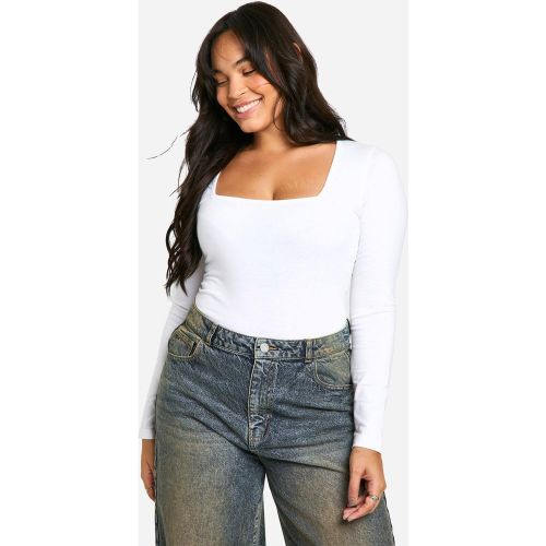 Bodysuit Basics Plus en coton à col carré et manches longues | Taille 54 - boohoo - Modalova