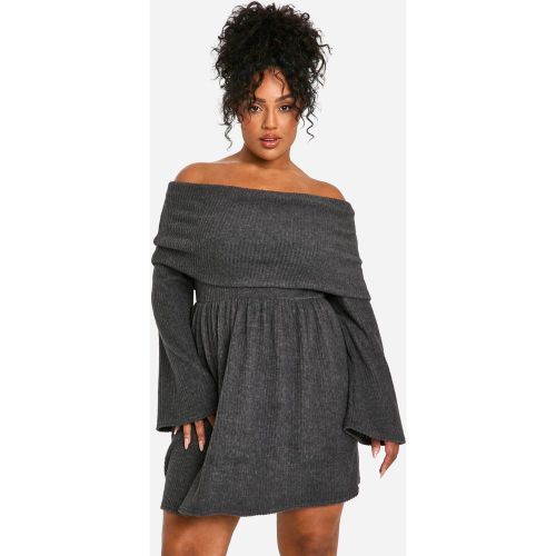 Robe skater à côtes brossées et épaules dénudées Plus | Taille 48 - boohoo - Modalova
