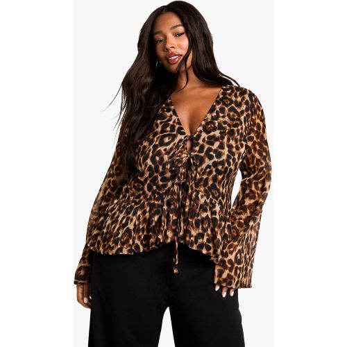 Plus leopard tie front ruffle blouse | Taille 48 - boohoo - Modalova