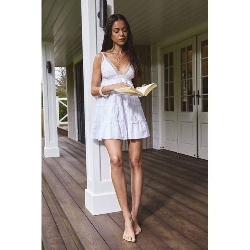 Robe Mini en Coton à Volants Brodés | Taille 44 - boohoo - Modalova