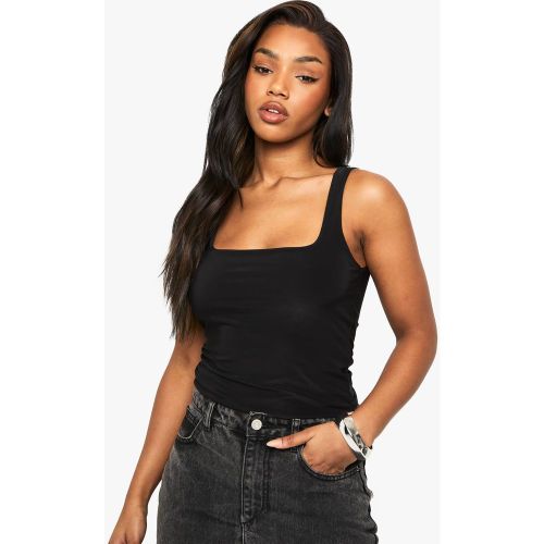 Débardeur à double couche Slinky à encolure carrée | Taille 44 - boohoo - Modalova