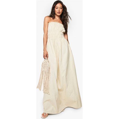 Robe Longue Froncée À Rayures Aspect Lin Tall | Taille 38 - boohoo - Modalova