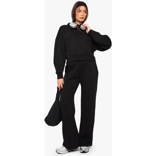 Jogger à jambes larges avec détails pintuck et ceinture profonde | Taille Medium - boohoo - Modalova