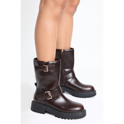 Bottes biker à double boucle, coupe large | Taille 41 - boohoo - Modalova