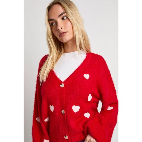 Cardigan tricoté oversize en maille moelleuse avec broderie en forme de cœur | Taille Medium - boohoo - Modalova