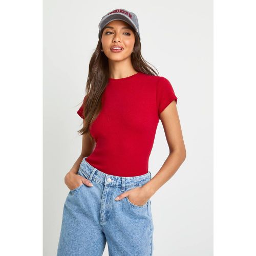 Haut Ajusté À Manches Courtes En Côtes Basique | Taille 44 - boohoo - Modalova