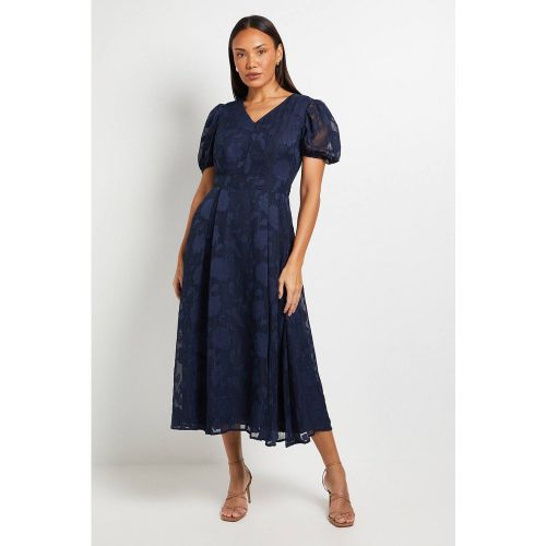 Robe Mi-Longue à Manches Bouffantes en Jacquard Fleuri | Taille 46 - Wallis - Modalova