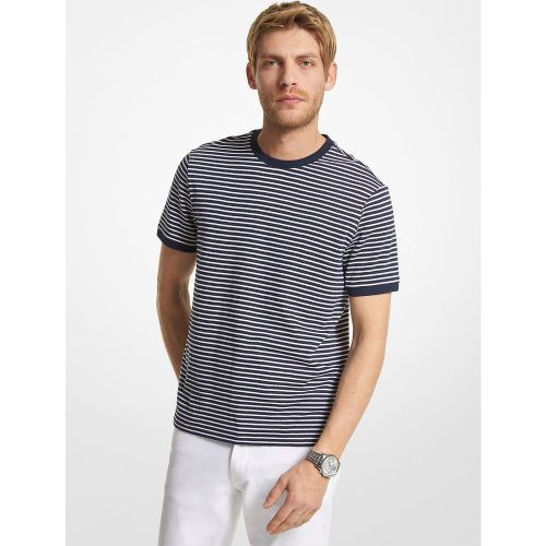 MK T-shirt en mélange de coton et soie à rayures - Michael Kors - Michael Kors Mens - Modalova