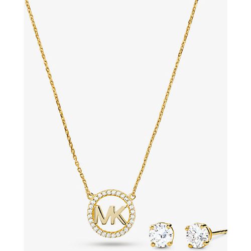 MK Parure clous d'oreilles et collier serti pavé à breloque logo en argent sterling plaqué rose 14 carats - Michael Kors - Modalova
