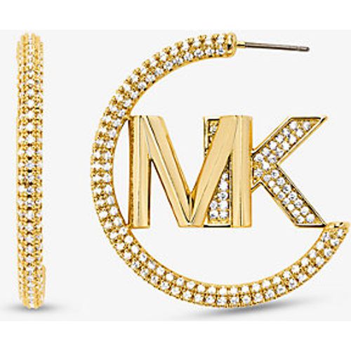 MK Boucles d'oreilles créoles à logo en laiton plaqué en métal précieux avec pierres pavées - Michael Kors - Modalova
