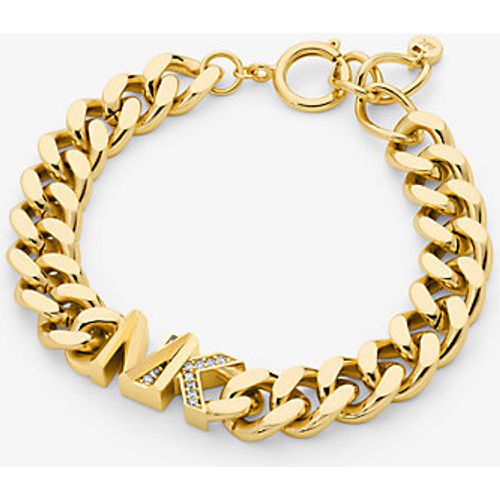 MK Bracelet à maillons gourmette en laiton plaqué en métal précieux, avec pierres pavées et logo - Michael Kors - Modalova