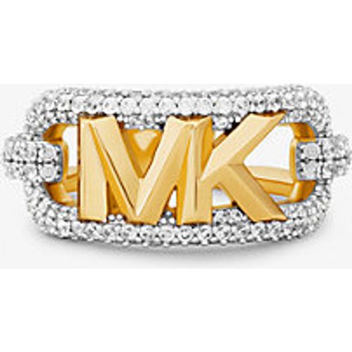 MK Bague en laiton plaqué en métal précieux, pierres pavées et logo Empire - Michael Kors - Modalova