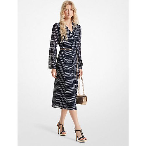 MK Robe mi-longue en crêpe georgette à pois et col lavallière - Michael Kors - MICHAEL Michael Kors - Modalova