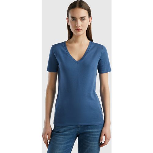 Benetton, T-shirt En Pur Coton Col V, taille M, Bleu Horizon - United Colors of Benetton - Modalova