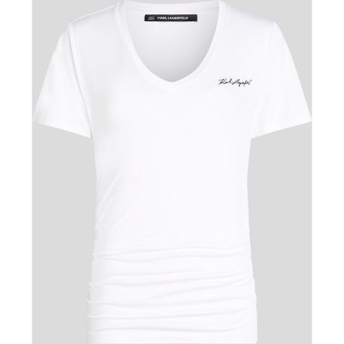 T-shirt Froncé À Col V Karl Signature, , , Taille: L - Karl Lagerfeld - Modalova
