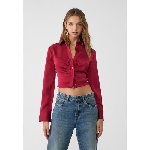 Chemise courte satinée froncée XS - Stradivarius - Modalova