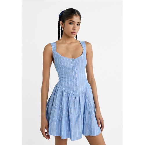 Robe courte effet corset avec lin L - Stradivarius - Modalova