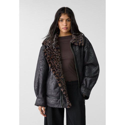 Blouson col fausse fourrure léopard XS - Stradivarius - Modalova