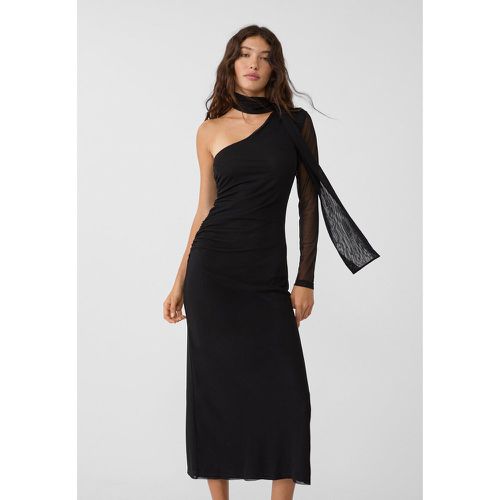 Robe longue asymétrique en tulle et foulard XS - Stradivarius - Modalova